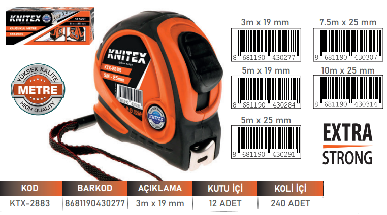KNITEX-5 K-1 KAUÇUKLU METRE 3M*19MM