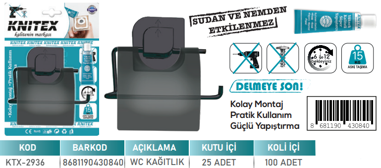 KNITEX-5 K-2 SİYAH WC KAPAKLI KAĞITLIK VKM