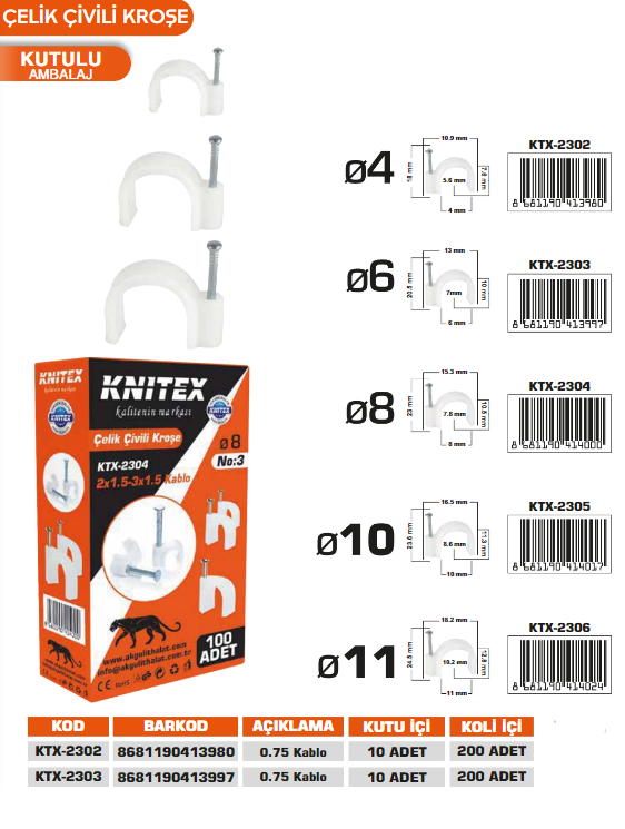 KNITEX-ÇİVİLİ KROŞE NO:2 100 LÜ PKT KTX-2303