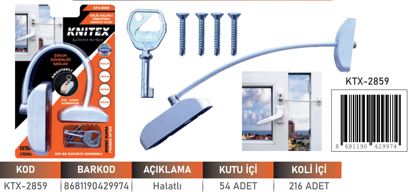 KNITEX-ÇELİK HALATLI-ANAHTARLI EMNİYET KİLİDİ KTX-2859